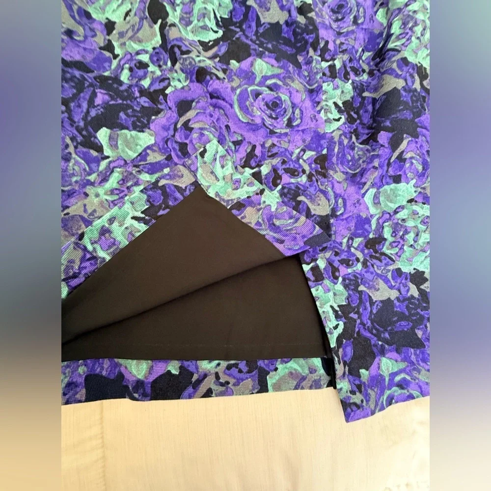 NWT Talbots Rose floral Purple mint green knee length preppy classic skirt 4